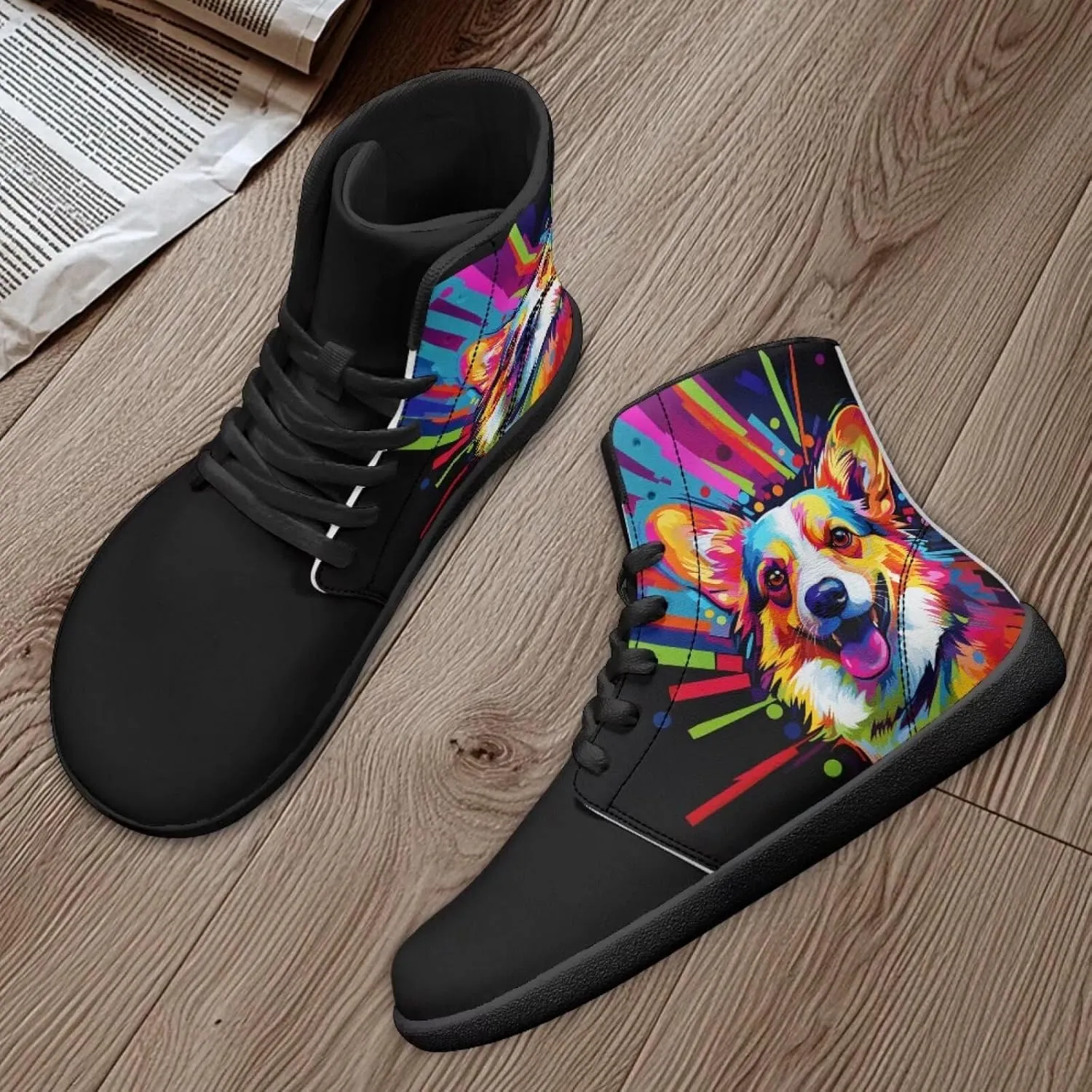 Binienty Barefoot Shoes Men Wide Toe Box High Top PU Minimalist Zero Drop Sneakers Outdoor Footwear