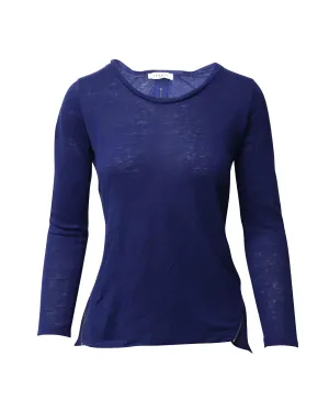 Blue Linen Zip Back Long Sleeve Top