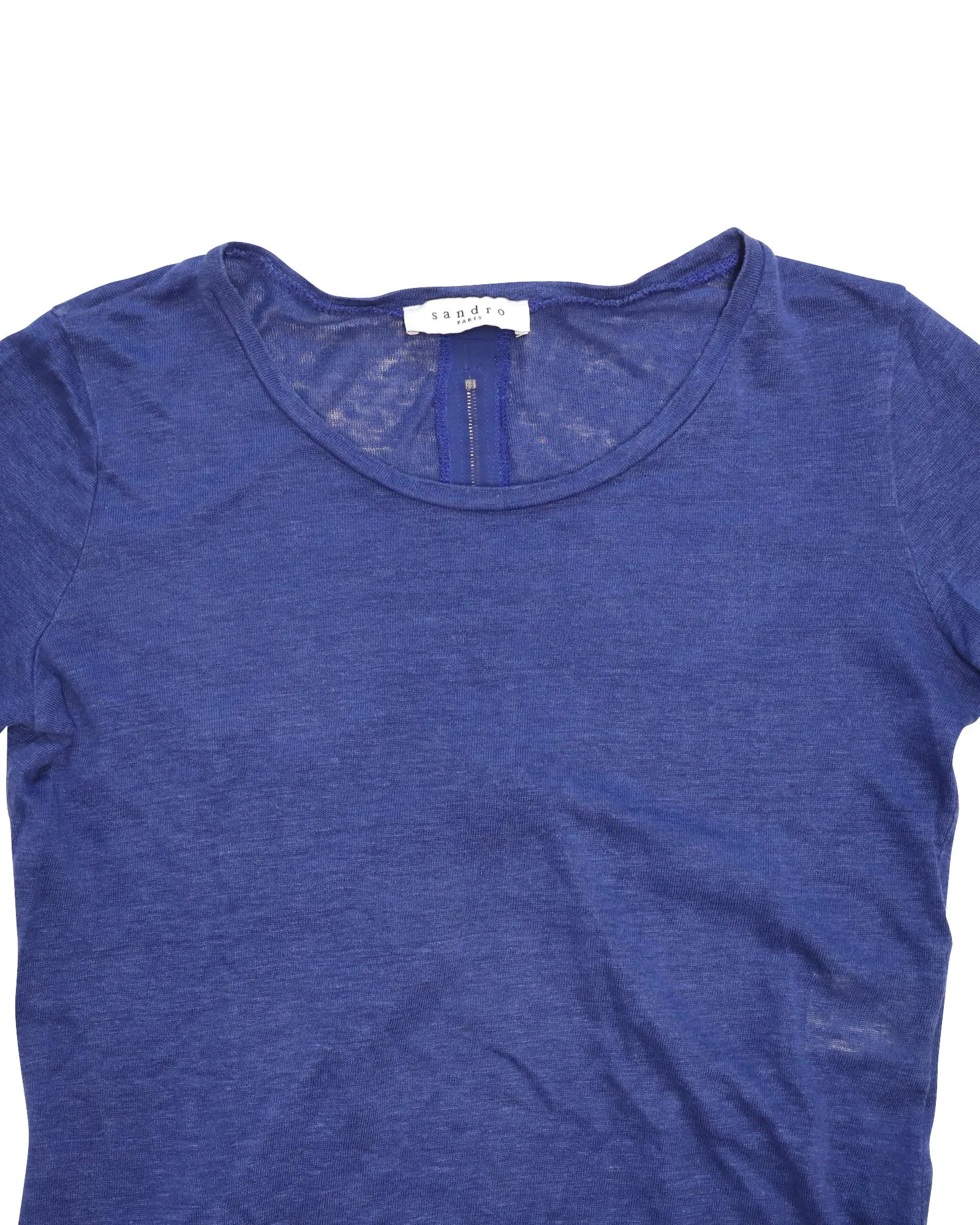 Blue Linen Zip Back Long Sleeve Top