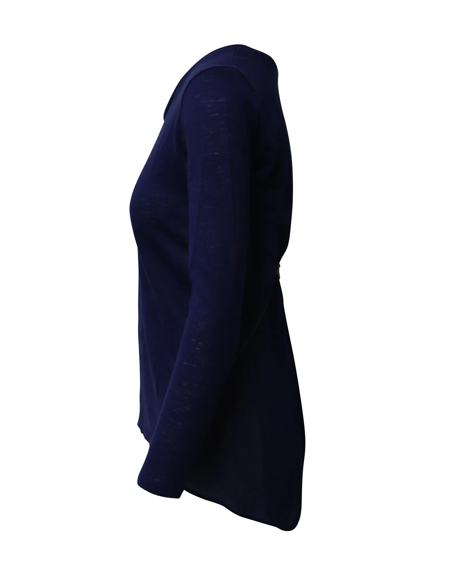 Blue Linen Zip Back Long Sleeve Top