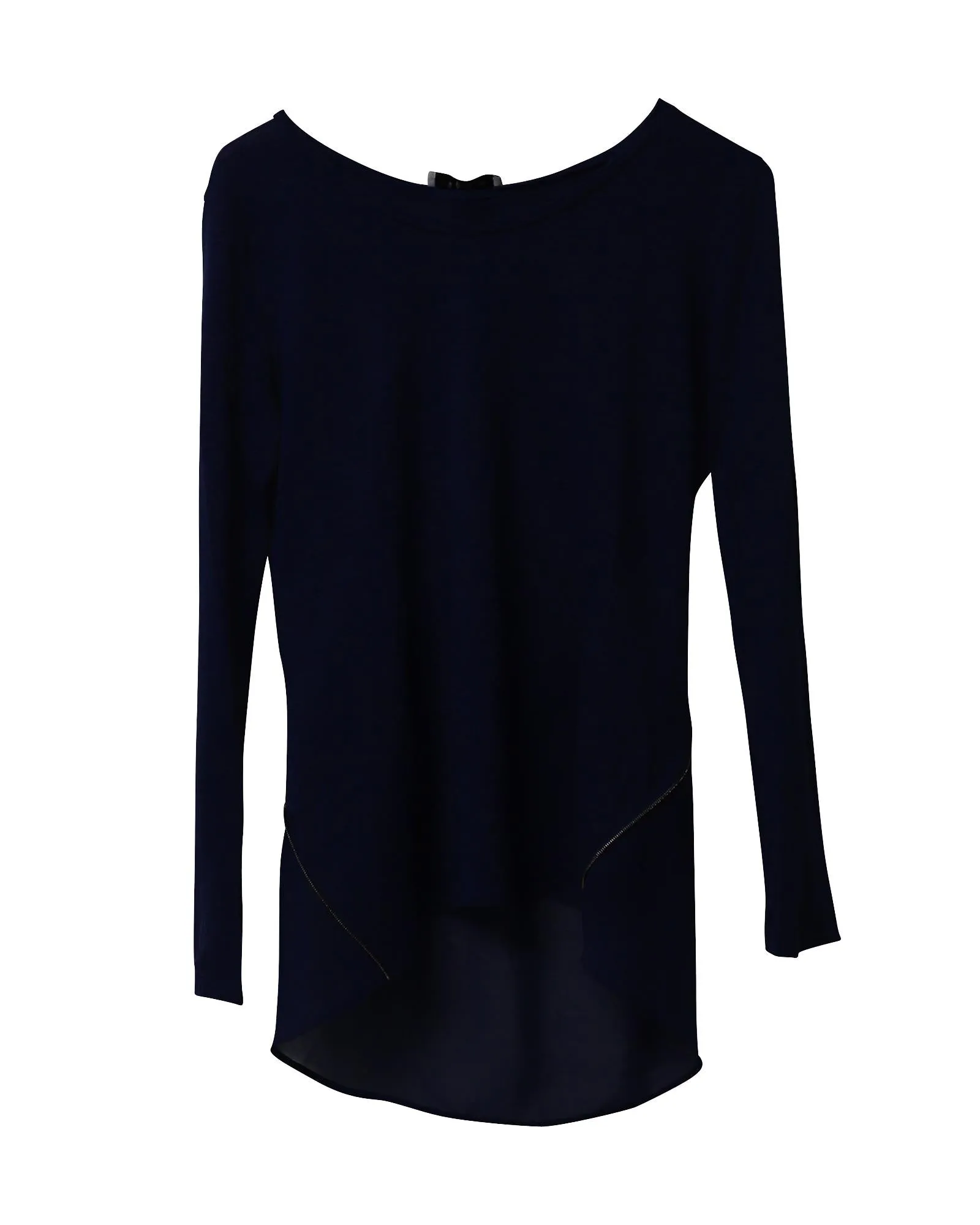 Blue Linen Zip Back Long Sleeve Top