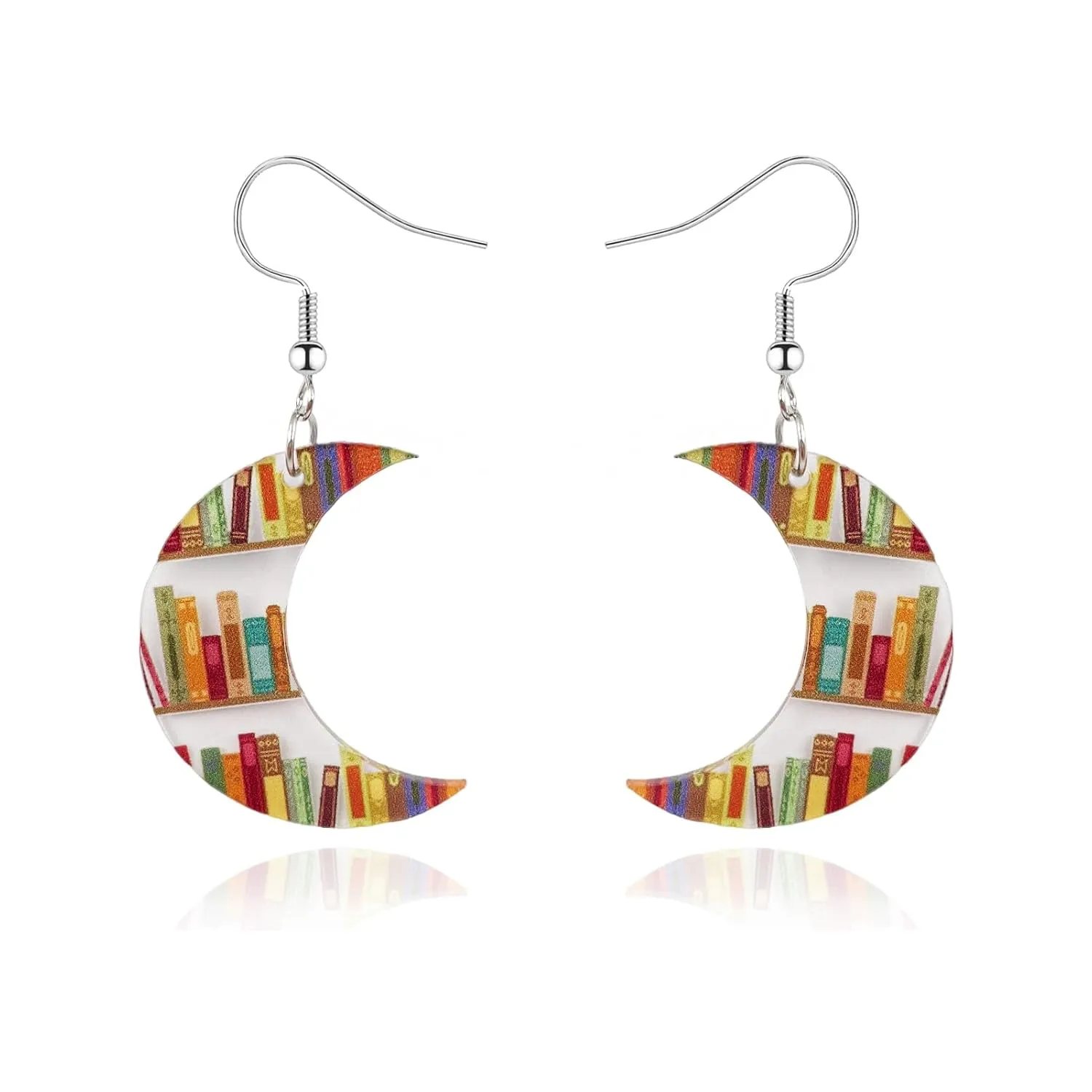 Book Earrings for Women Moon Book Earrings for Book Lovers Jewelry Acrylic Animal Bookcase Earrings Fun Teacher Earrings for Teachers Appreciation Day Back To School (Moon)