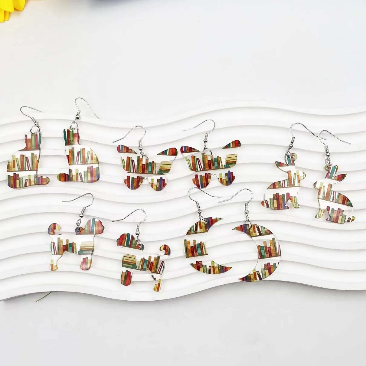 Book Earrings for Women Moon Book Earrings for Book Lovers Jewelry Acrylic Animal Bookcase Earrings Fun Teacher Earrings for Teachers Appreciation Day Back To School (Moon)