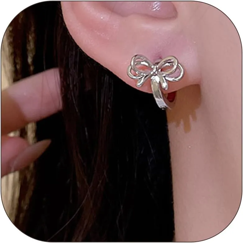 Bow Earrings for Women Butterfly Knot Earrings Bowknot Hoop Earrings Hypoallergenic Pierced Earrings Bow Ribbon Cartilage Earrings Round Huggie Earring Ear Jewelry Gifts for Women Girls
