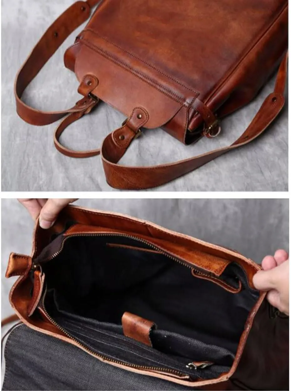 Briefcases Mens Backpacks Genuine Leather Computers Bags Casual Daypack Luggage Travel Bags Laptop Bags(Brown)