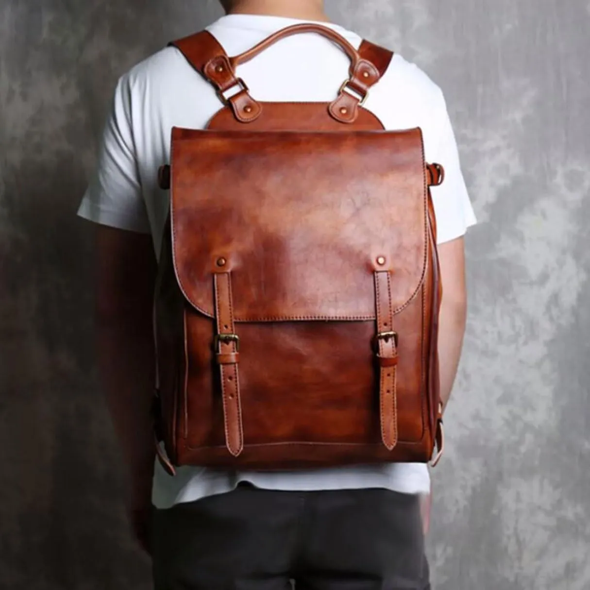 Briefcases Mens Backpacks Genuine Leather Computers Bags Casual Daypack Luggage Travel Bags Laptop Bags(Brown)