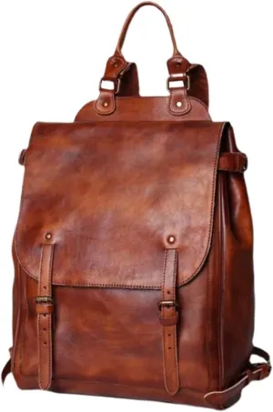 Briefcases Mens Backpacks Genuine Leather Computers Bags Casual Daypack Luggage Travel Bags Laptop Bags(Brown)