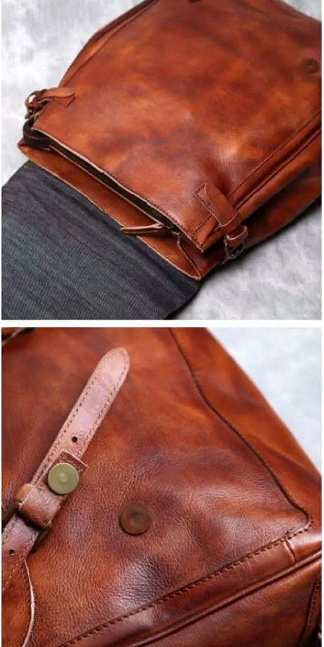 Briefcases Mens Backpacks Genuine Leather Computers Bags Casual Daypack Luggage Travel Bags Laptop Bags(Brown)