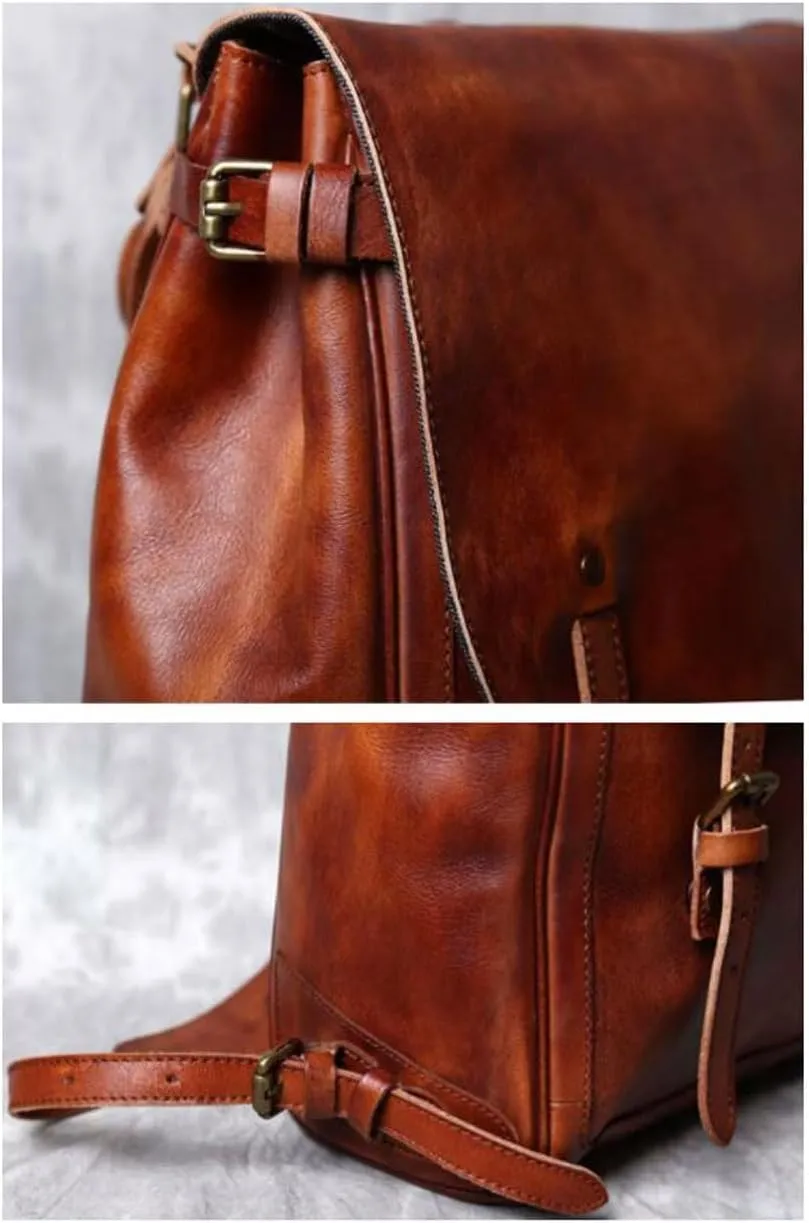 Briefcases Mens Backpacks Genuine Leather Computers Bags Casual Daypack Luggage Travel Bags Laptop Bags(Brown)