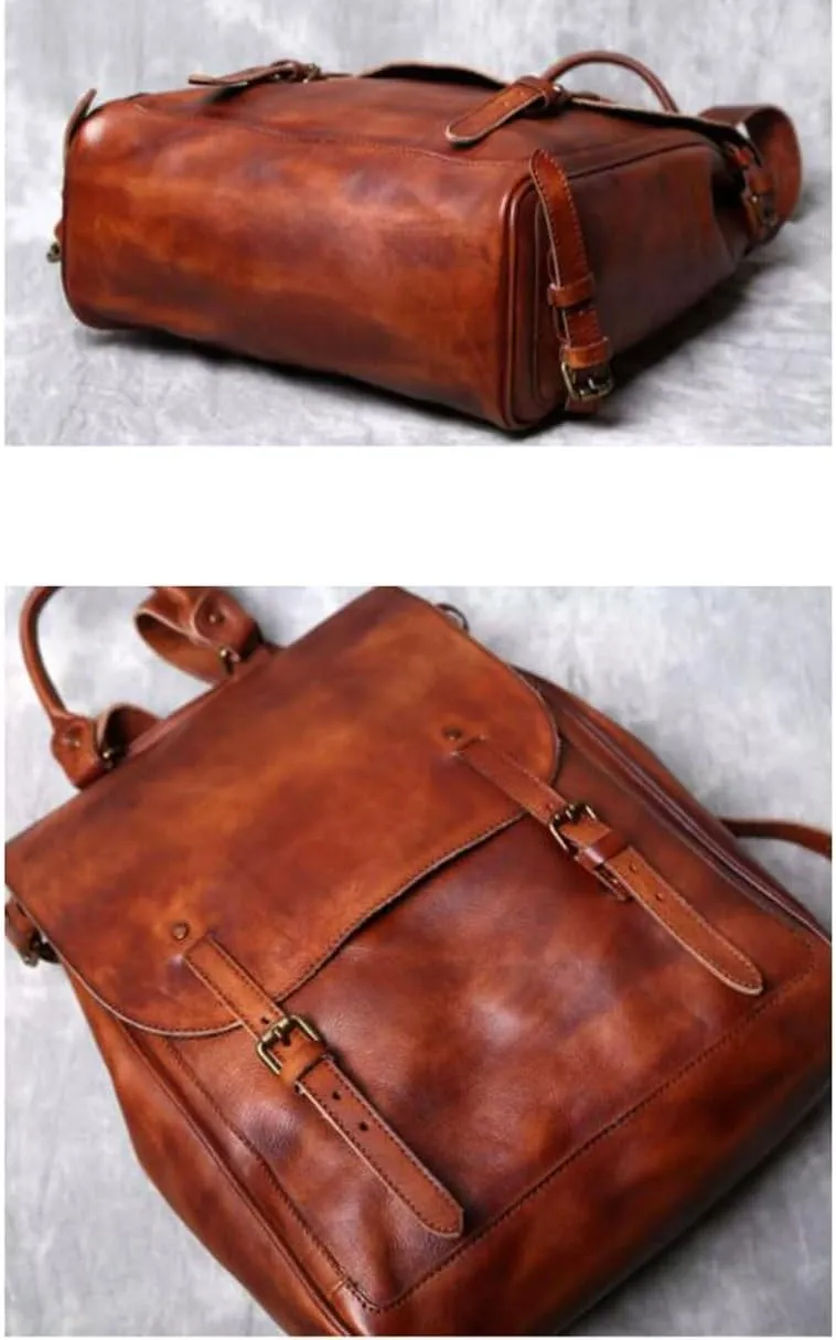 Briefcases Mens Backpacks Genuine Leather Computers Bags Casual Daypack Luggage Travel Bags Laptop Bags(Brown)