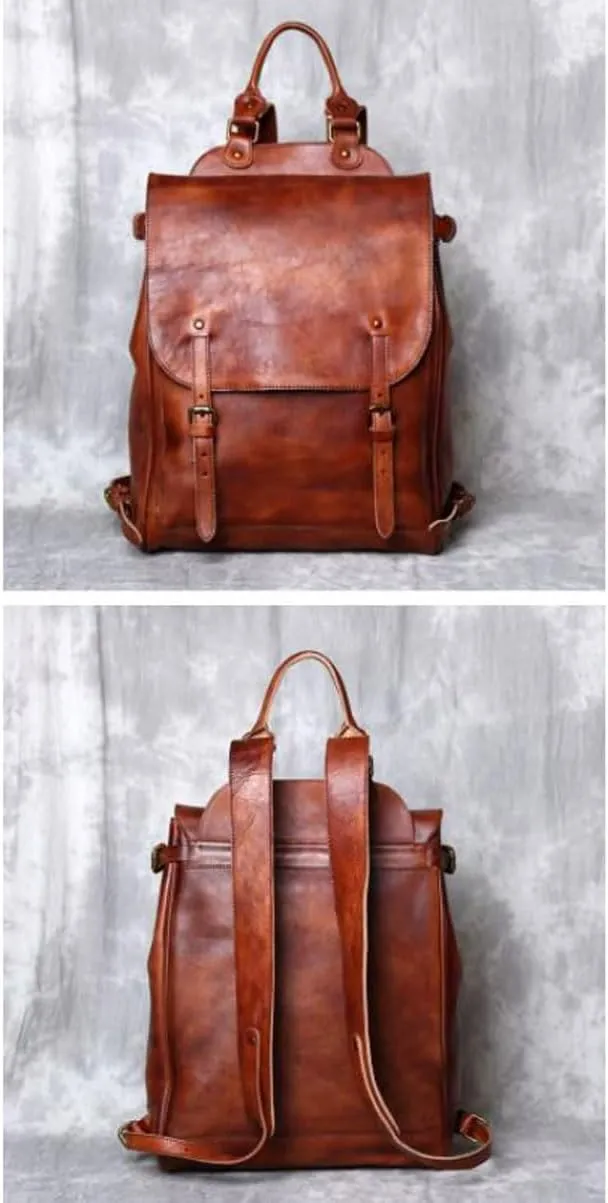 Briefcases Mens Backpacks Genuine Leather Computers Bags Casual Daypack Luggage Travel Bags Laptop Bags(Brown)