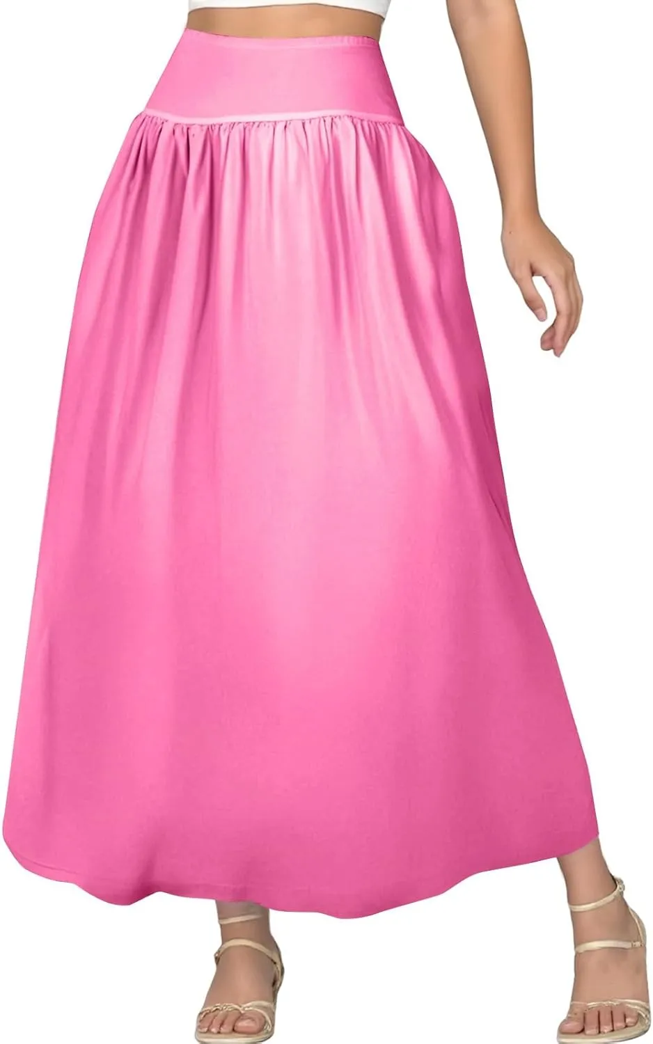 Bubble Midi Skirts for Women Trendy 2025 Summer Smocked Vacation Elastic Waist Flowy A Line Long Skirt with Pockets