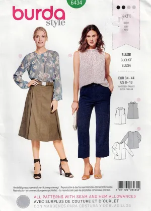 Burda 6434 Womens pPleated Pullover Tops Sewing Pattern Sizes 8 - 18 UNCUT Factory Folded