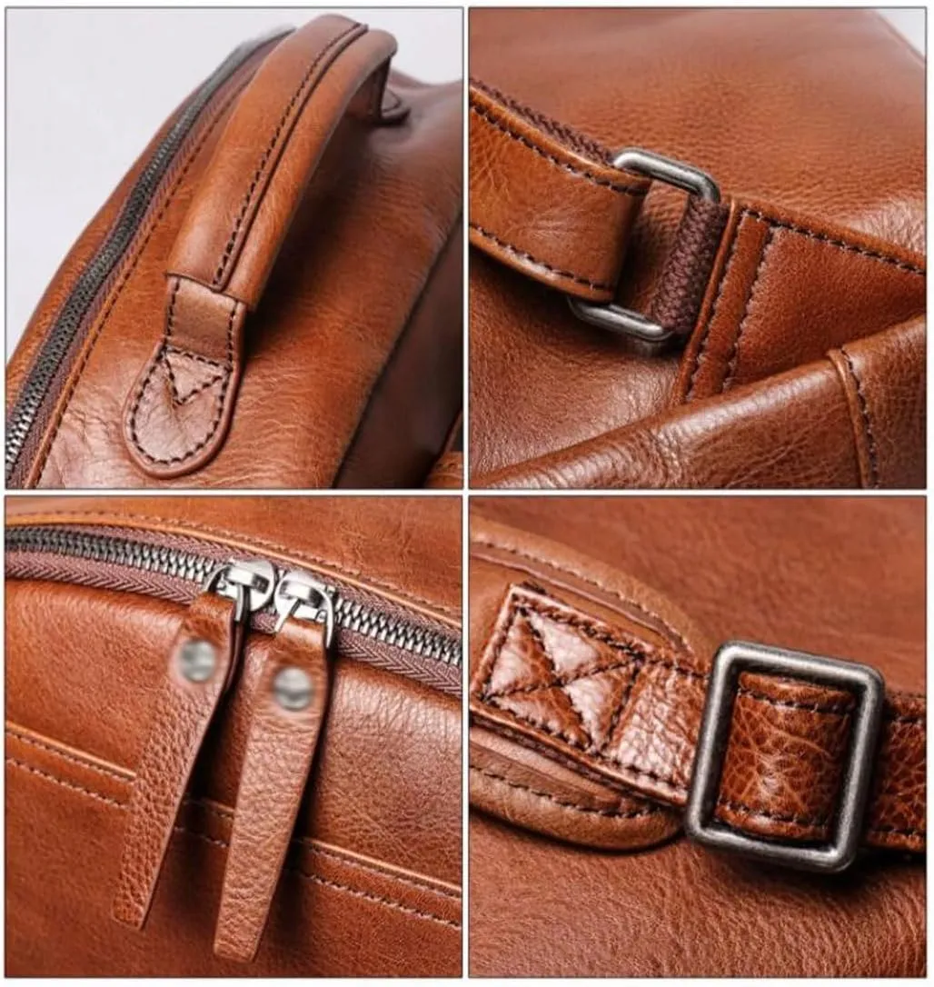 Business Backpacks Mens Genuine Leather Briefcases Laptop Bags Travel Bags Computers Bags Casual Daypack(Black)