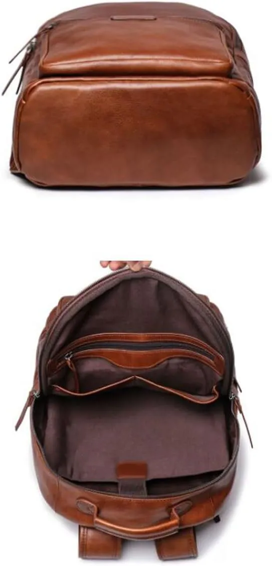 Business Backpacks Mens Genuine Leather Briefcases Laptop Bags Travel Bags Computers Bags Casual Daypack(Black)