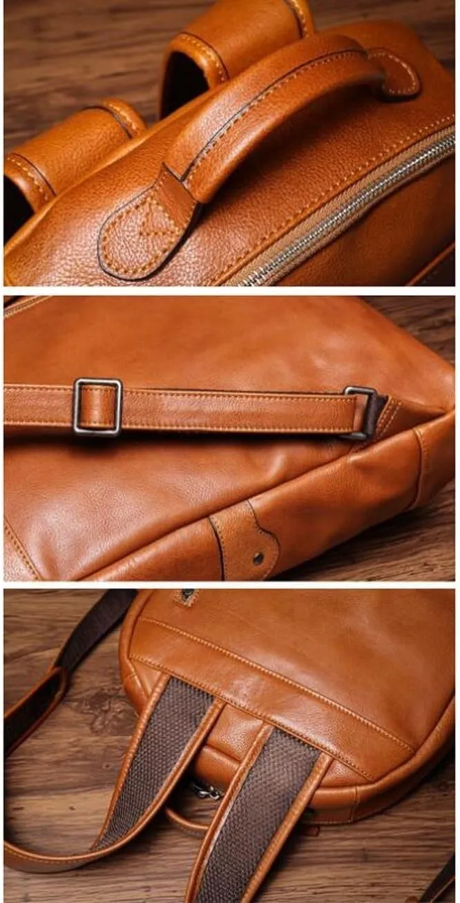 Business Backpacks Mens Genuine Leather Briefcases Laptop Bags Travel Bags Computers Bags Casual Daypack(Brown-2)