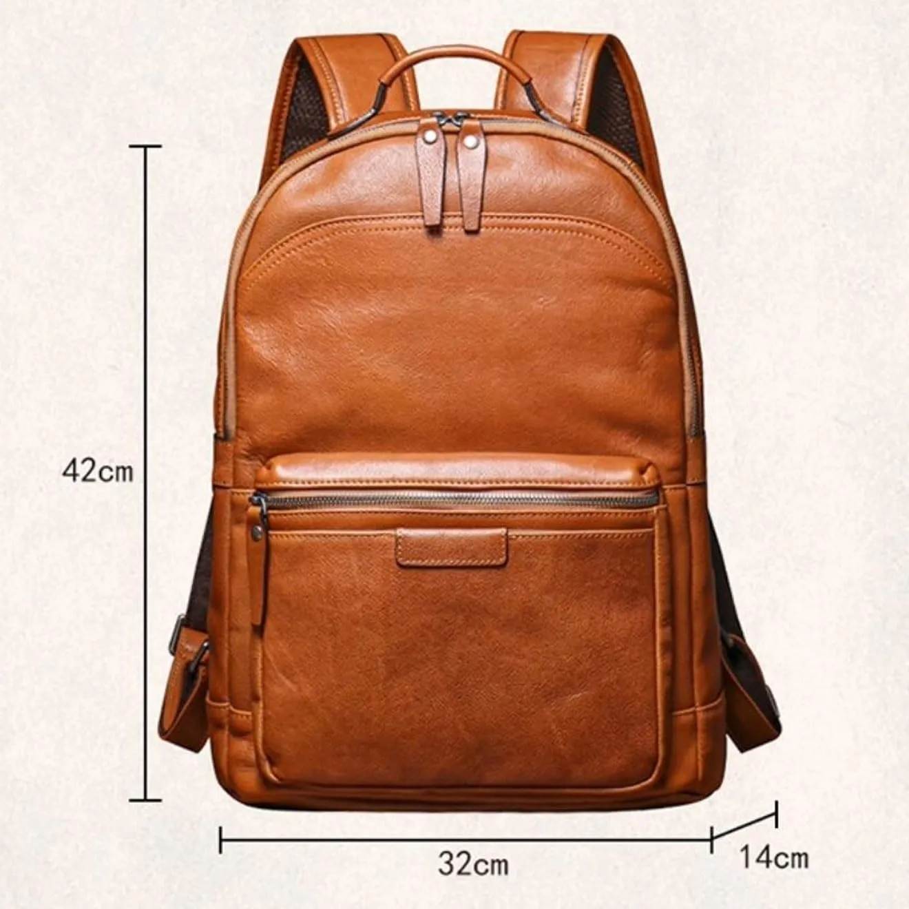 Business Backpacks Mens Genuine Leather Briefcases Laptop Bags Travel Bags Computers Bags Casual Daypack(Brown-2)
