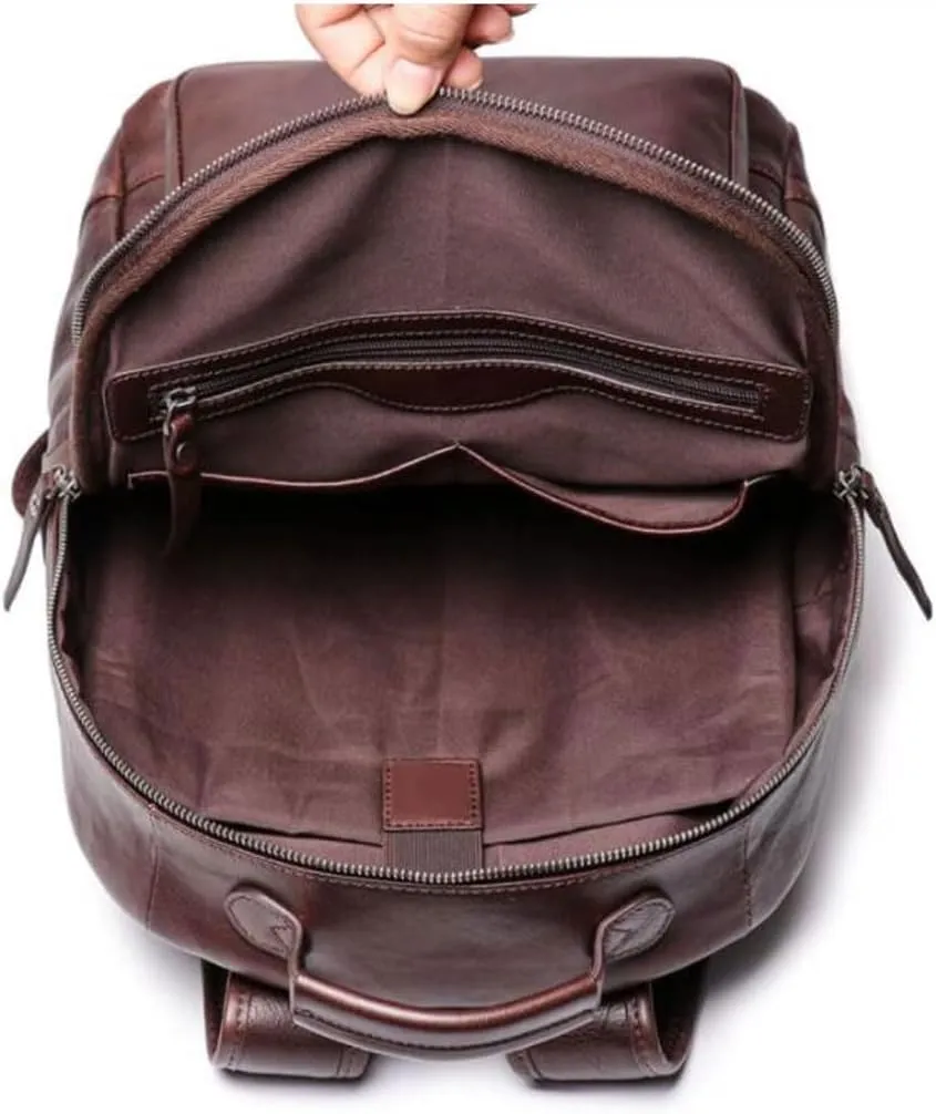 Business Backpacks Mens Genuine Leather Briefcases Laptop Bags Travel Bags Computers Bags Casual Daypack(Brown-2)