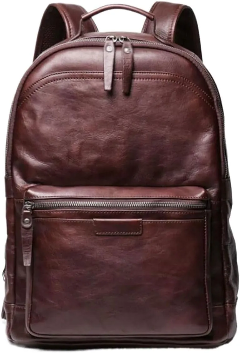 Business Backpacks Mens Genuine Leather Briefcases Laptop Bags Travel Bags Computers Bags Casual Daypack(Brown-2)
