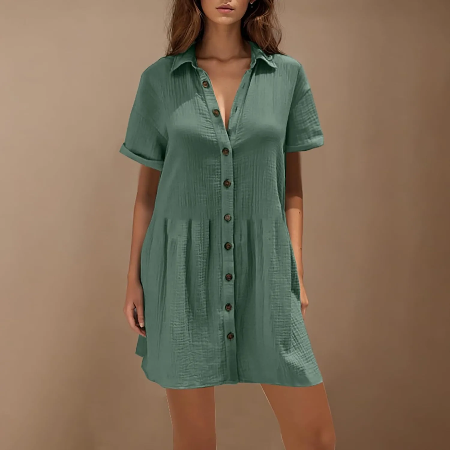 Button Down Babydoll Dress for Women Casual Summer Ruffle Mini Dresses 2025 Trendy Vacation Clothes Loose Sundress