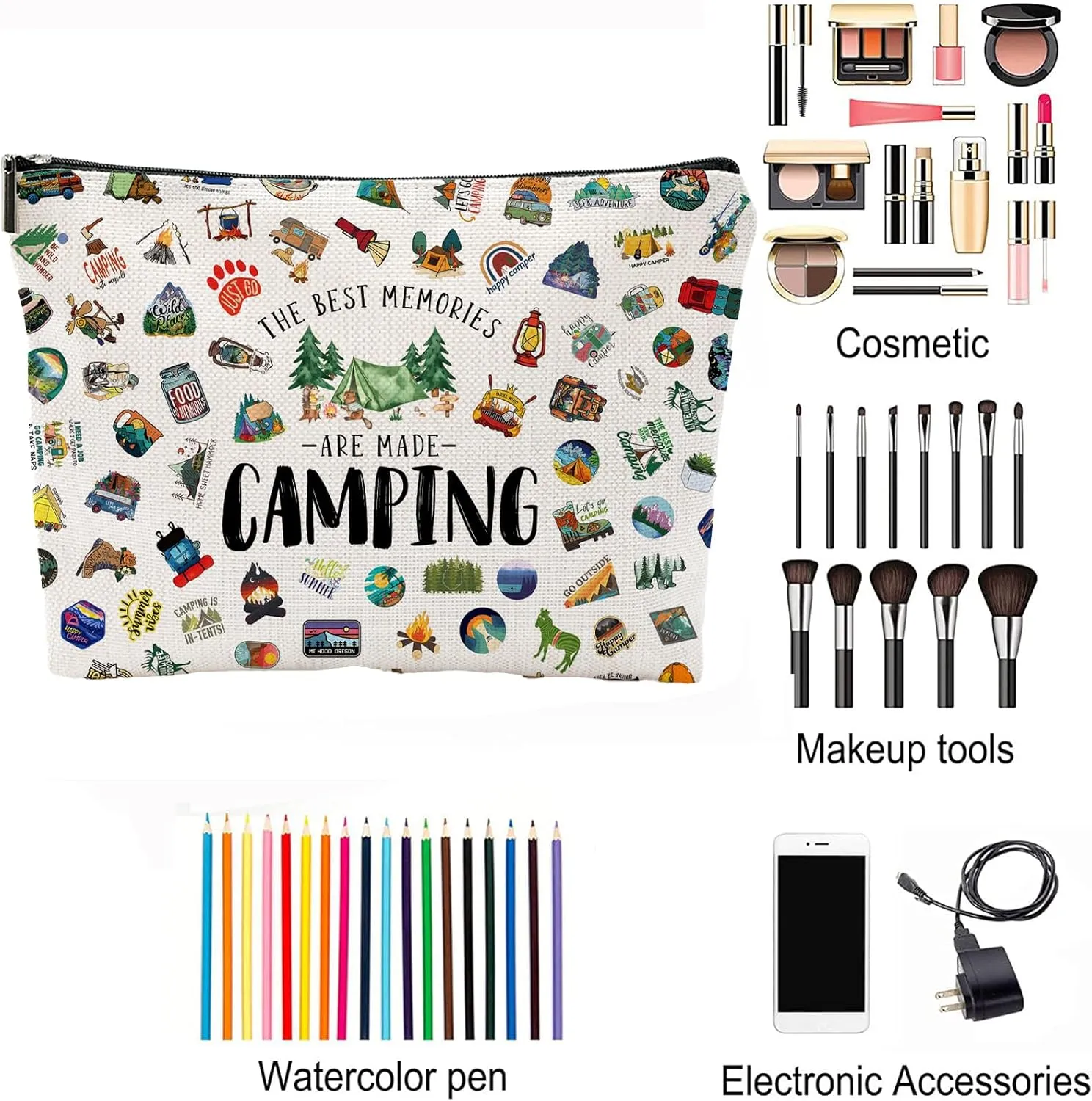 Camping Makeup Bag for Women, RV Owners, Sister, Bestie, Friend, BBF - Beige