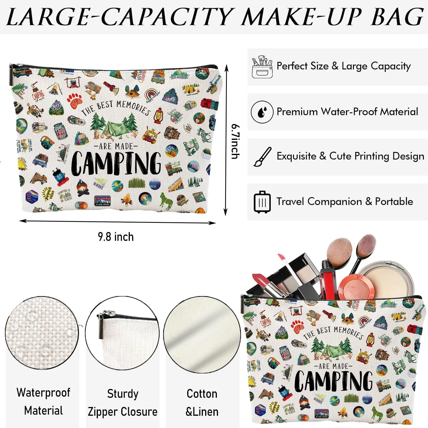 Camping Makeup Bag for Women, RV Owners, Sister, Bestie, Friend, BBF - Beige
