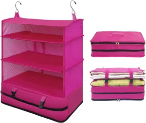 Caroeas Portable Hanging Travel Shelves Bag Suitcase Organizer Carry-on Closet Packing Cubes for Travel, 4-Shelf Suitcase Closet with 2 Hooks, X-Large Capacity, Red