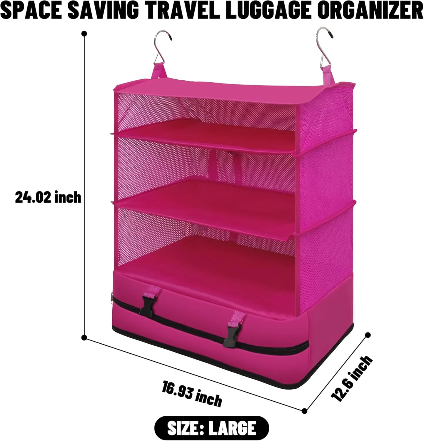 Caroeas Portable Hanging Travel Shelves Bag Suitcase Organizer Carry-on Closet Packing Cubes for Travel, 4-Shelf Suitcase Closet with 2 Hooks, X-Large Capacity, Red