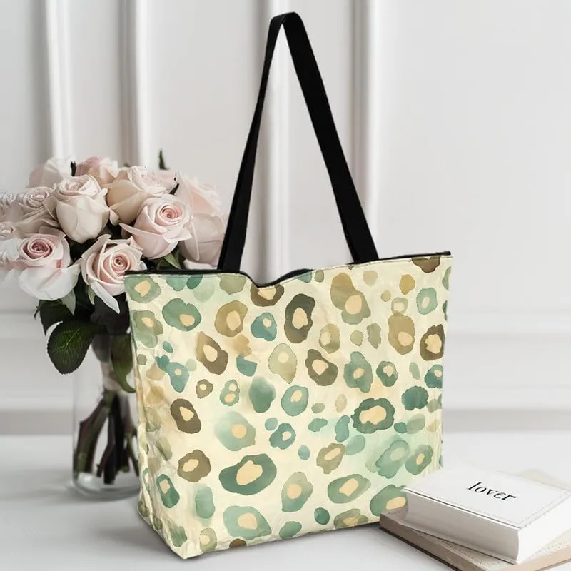 Cartoon Husky Dog Sheep Women Tote Paper Bag, Countryside Flower Hand Bag, Geometric Art Commute Bag for Work