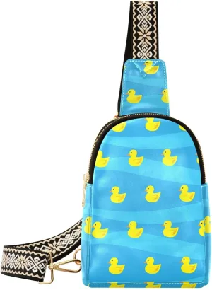 Cartoon Yellow Duck Fanny Pack Crossbody PC Leather Small Sling Bag for Women Cute Fashion Waist Packs Chest Bag for Travel Sports Running Hiking