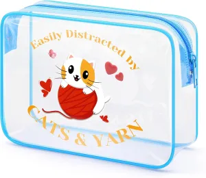 Cat Lover Gifts For Women Clear Makeup Bag Funny Cat Gifts For Friends Daughter Animal Lover Gifts Transparent Cosmetic Bag Birthday Gifts For Cat Lovers Toiletry Bag For Travel (Cats And Yarn)