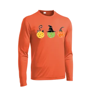 Cat Witch Pumpkin  | Men's Long Sleeve Athletic Shirt | 100% Polyester