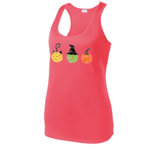 Cat Witch Pumpkin | Women's Racerback Pickleball Tank | 100% Polyester