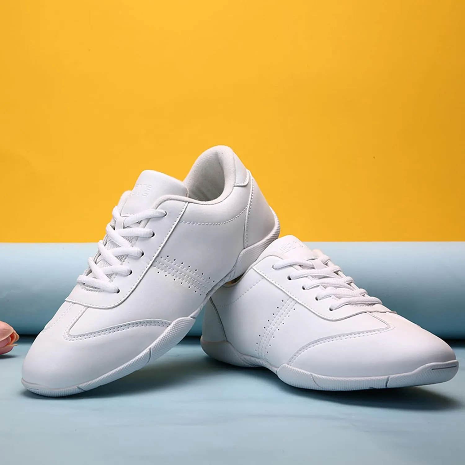 CERYTHRINA Women White Cheerleading Dance Shoes Girls Cheer Shoes Lace-Up Athlete Training Cheerleading Sneakers Lightweight Competition Sneakers