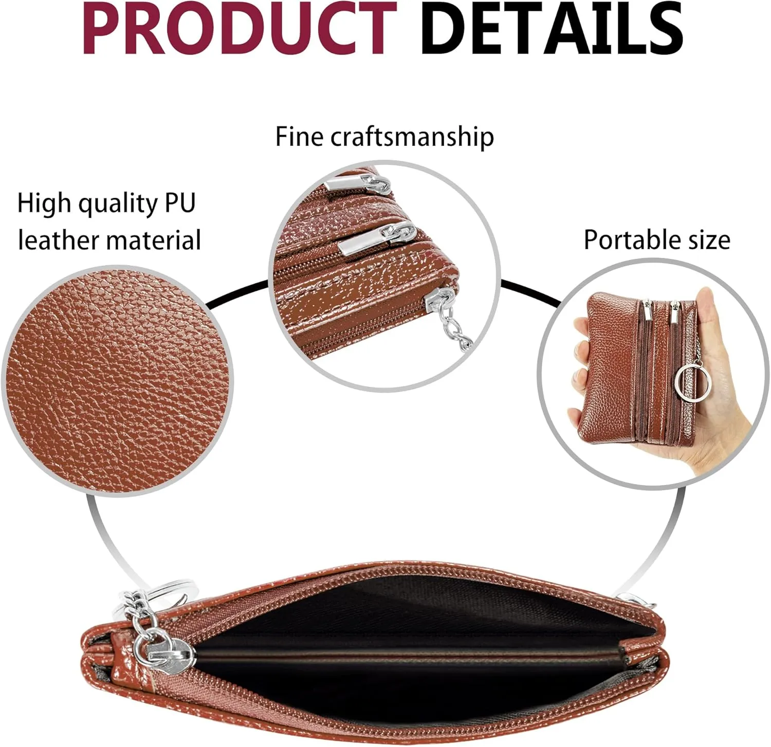 Chelmon 2 Pack Coin Purse Pouch Change Card Holder Wallet with Keychain for Women and Men (Brown & Brown)