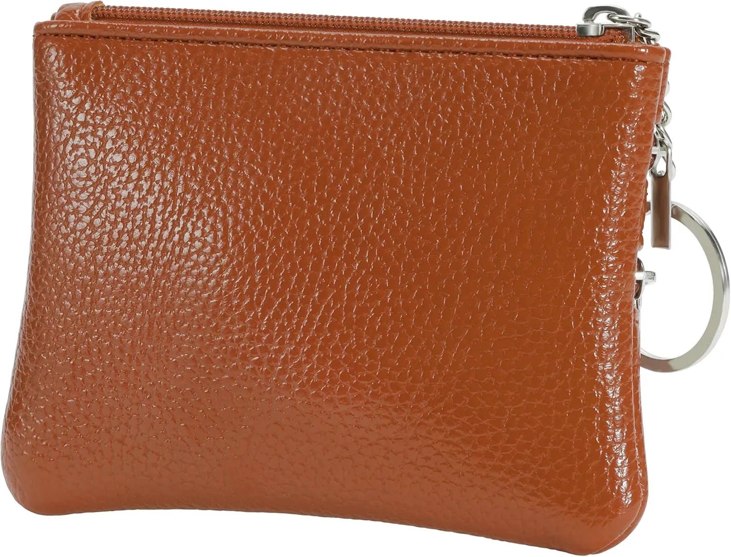 Chelmon 2 Pack Coin Purse Pouch Change Card Holder Wallet with Keychain for Women and Men (Brown & Brown)