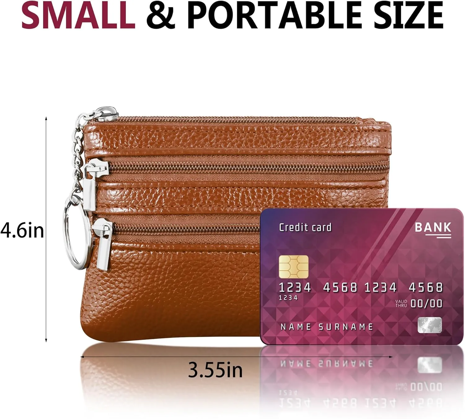 Chelmon 2 Pack Coin Purse Pouch Change Card Holder Wallet with Keychain for Women and Men (Brown & Brown)