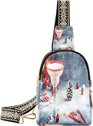 Christmas White Margarita Fanny Pack Crossbody PC Leather Small Sling Bag for Women New Year Fashion Waist Packs Chest Bag for Travel Sports Running Hiking