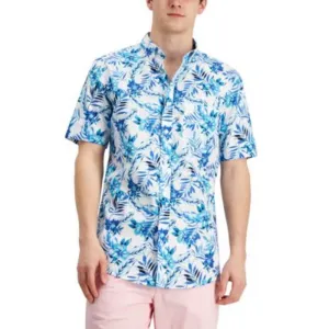 Club Room Men's Bright White & Blue Floral Print Button Down Shirt, Size M, NWT!