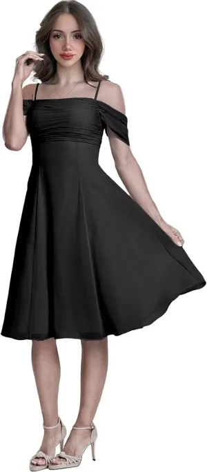 Cold Shoulder Bridesmaid Dresses for Women Chiffon Short Formal Evening Dress with Sleeves