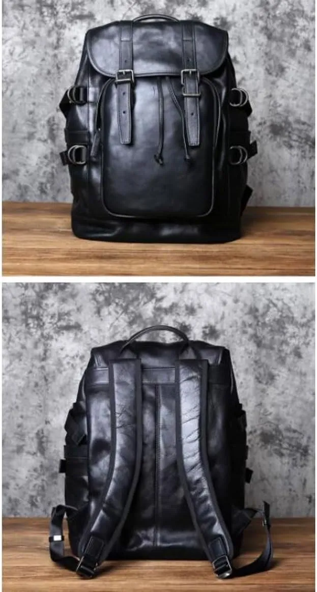 Computers Bags Luggage Travel Bags Backpacks Genuine Leather Laptop Bags Mens Casual Daypack Briefcases(Black)