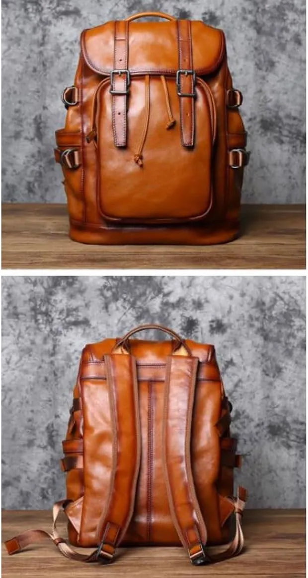 Computers Bags Luggage Travel Bags Backpacks Genuine Leather Laptop Bags Mens Casual Daypack Briefcases(Brown-1)