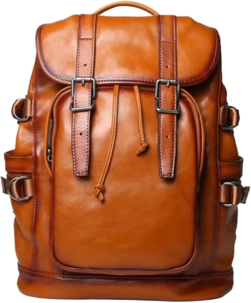 Computers Bags Luggage Travel Bags Backpacks Genuine Leather Laptop Bags Mens Casual Daypack Briefcases(Brown-1)
