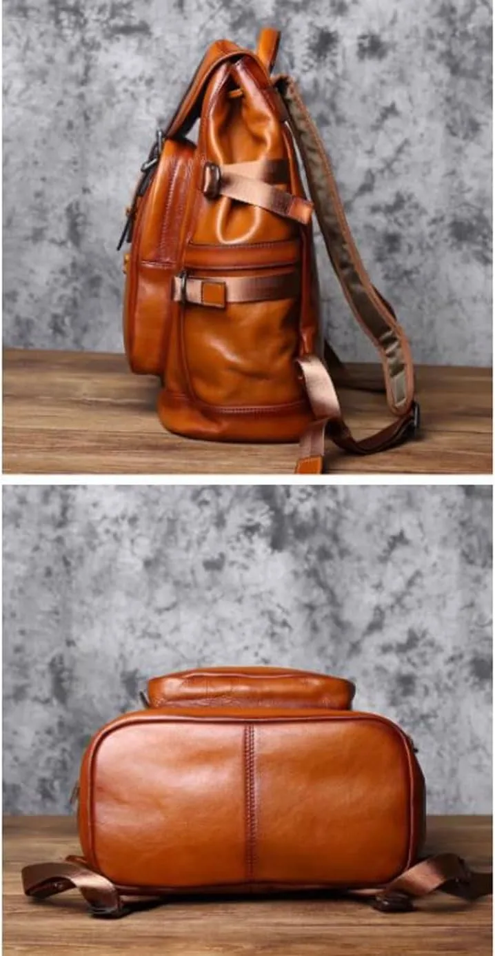 Computers Bags Luggage Travel Bags Backpacks Genuine Leather Laptop Bags Mens Casual Daypack Briefcases(Brown-1)