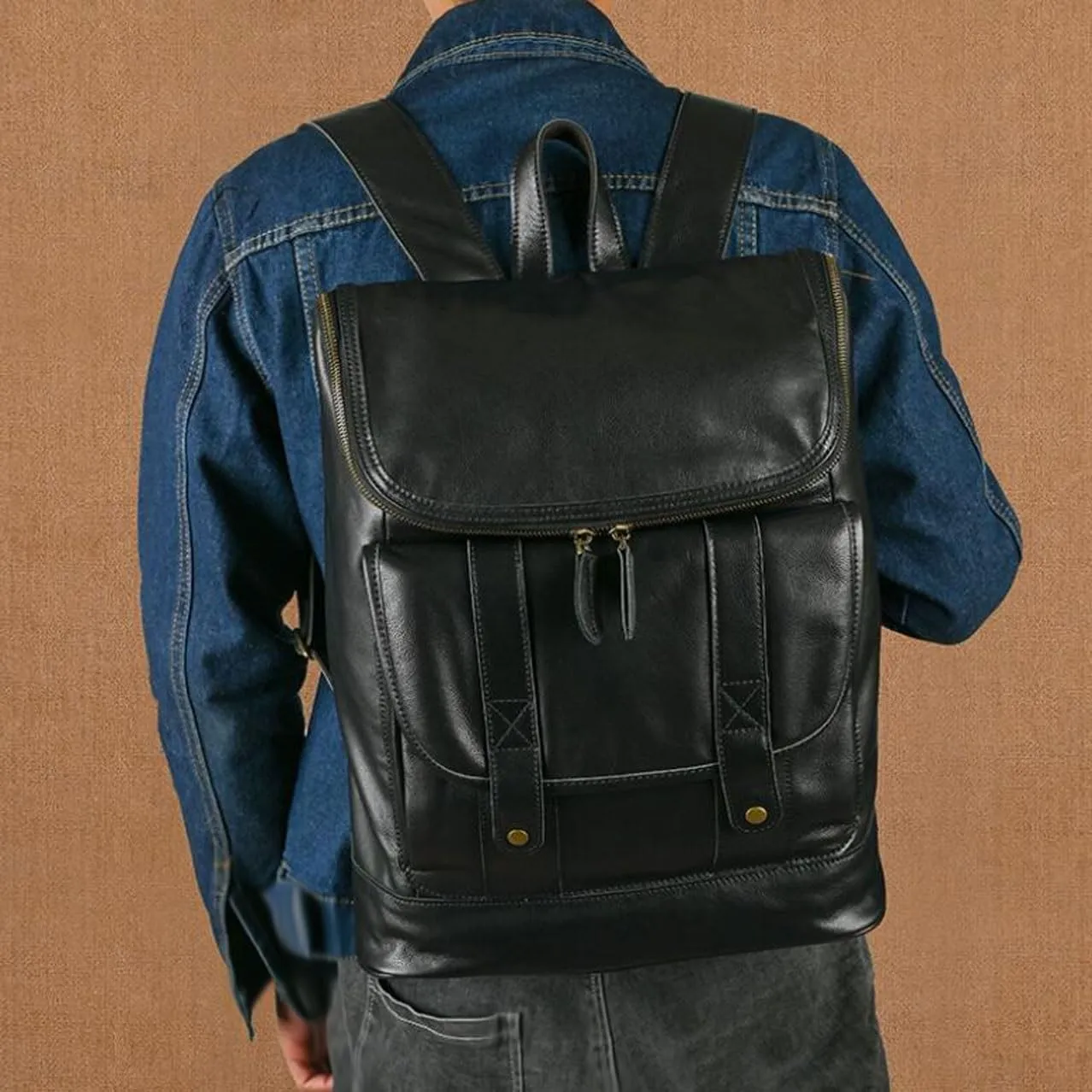Computers Bags Mens Backpacks Genuine Leather Laptop Bags Casual Daypack Briefcases Luggage Travel Bags 16.5Inch
