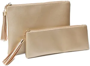Cosmetic Bag for Purse Leather Zipper Makeup Pouch with Makeup Brush Bag Cute Makeup Bags for Women Travel (Metallic Golden)