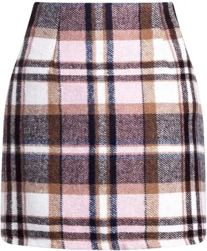 COTECRAM Plaid Mini Skirts for Women Trendy High Waisted Fall Winter Wool Bodycon Pencil Midi Skirts A-line