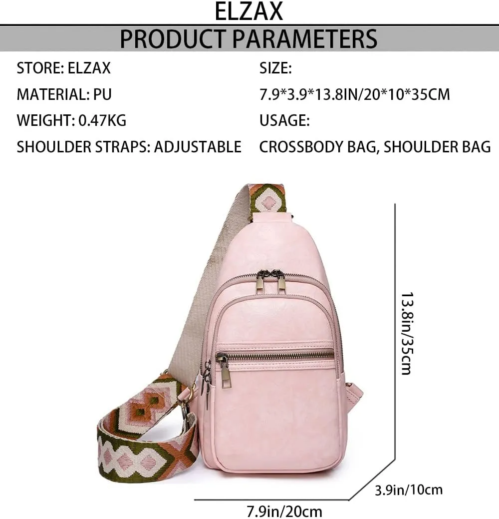 Crossbody Sling Bag Fanny Pack for Women Pu Leather Vintage Chest Bag Fashion Strap Zipper Sling Purse (Pink)