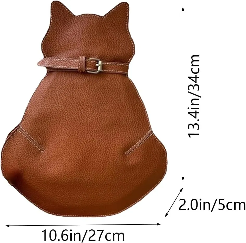 Cute Cat Bag PU Leather Sling - Solid Color Satchel Purse and Shoulder Bag for Women, Funny Fashion (Brick)