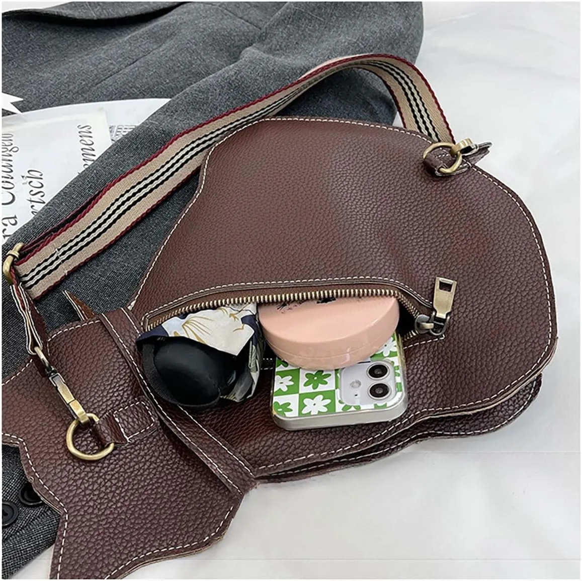 Cute Cat Bag PU Leather Sling - Solid Color Satchel Purse and Shoulder Bag for Women, Funny Fashion (White)